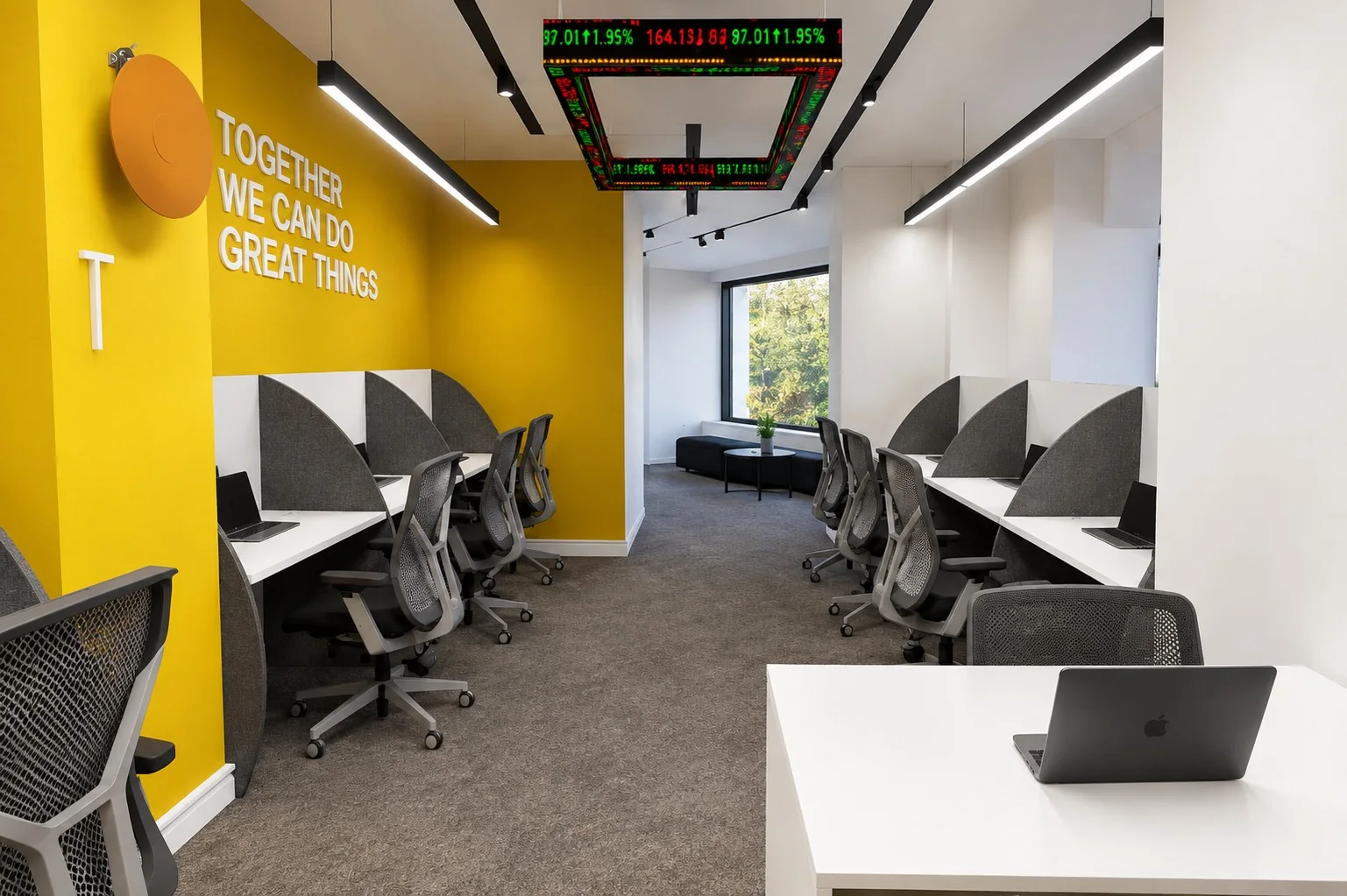 Call Center Office open workspace with acoustic desks