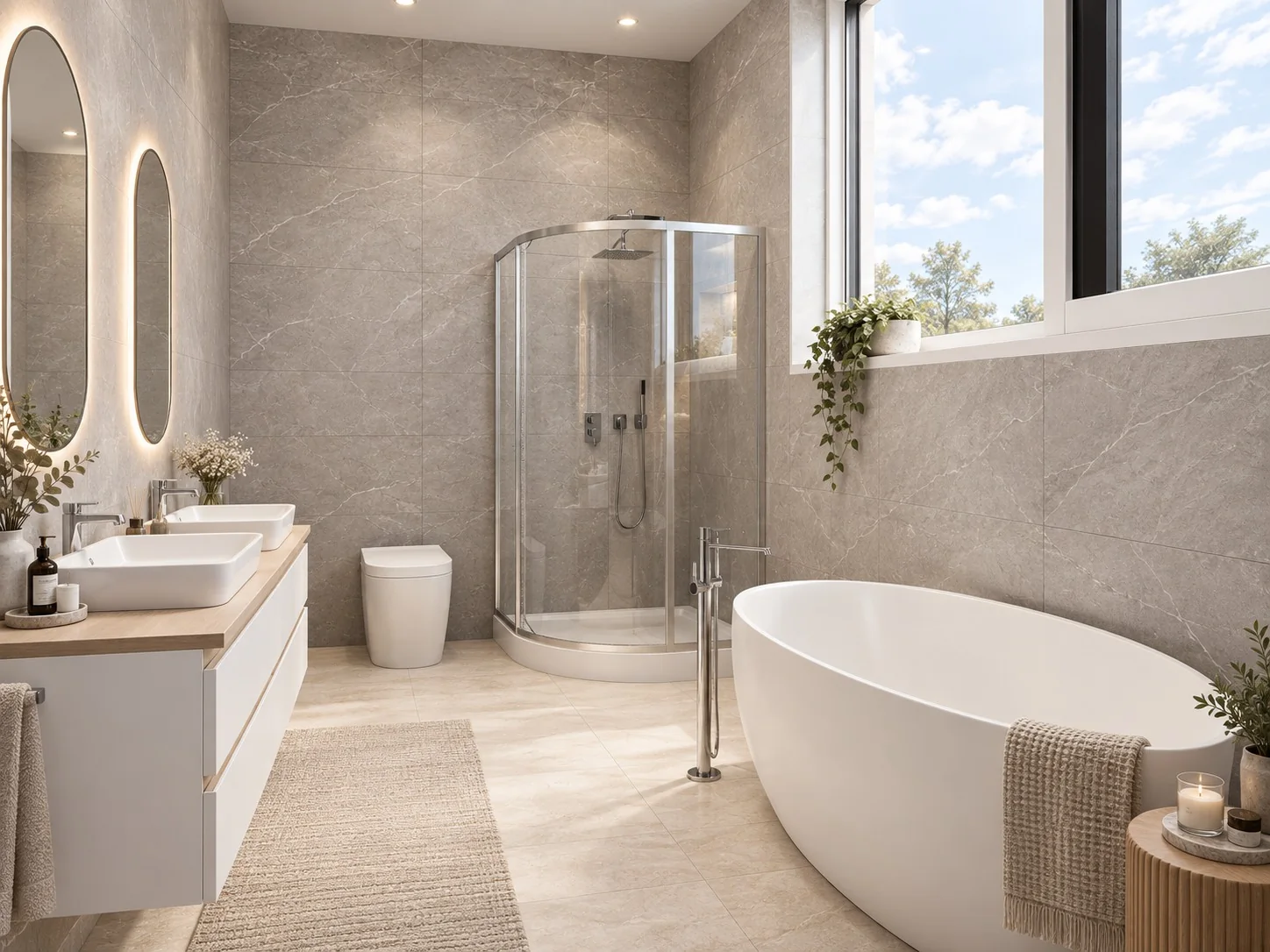 Villa bathroom stone and fixture study